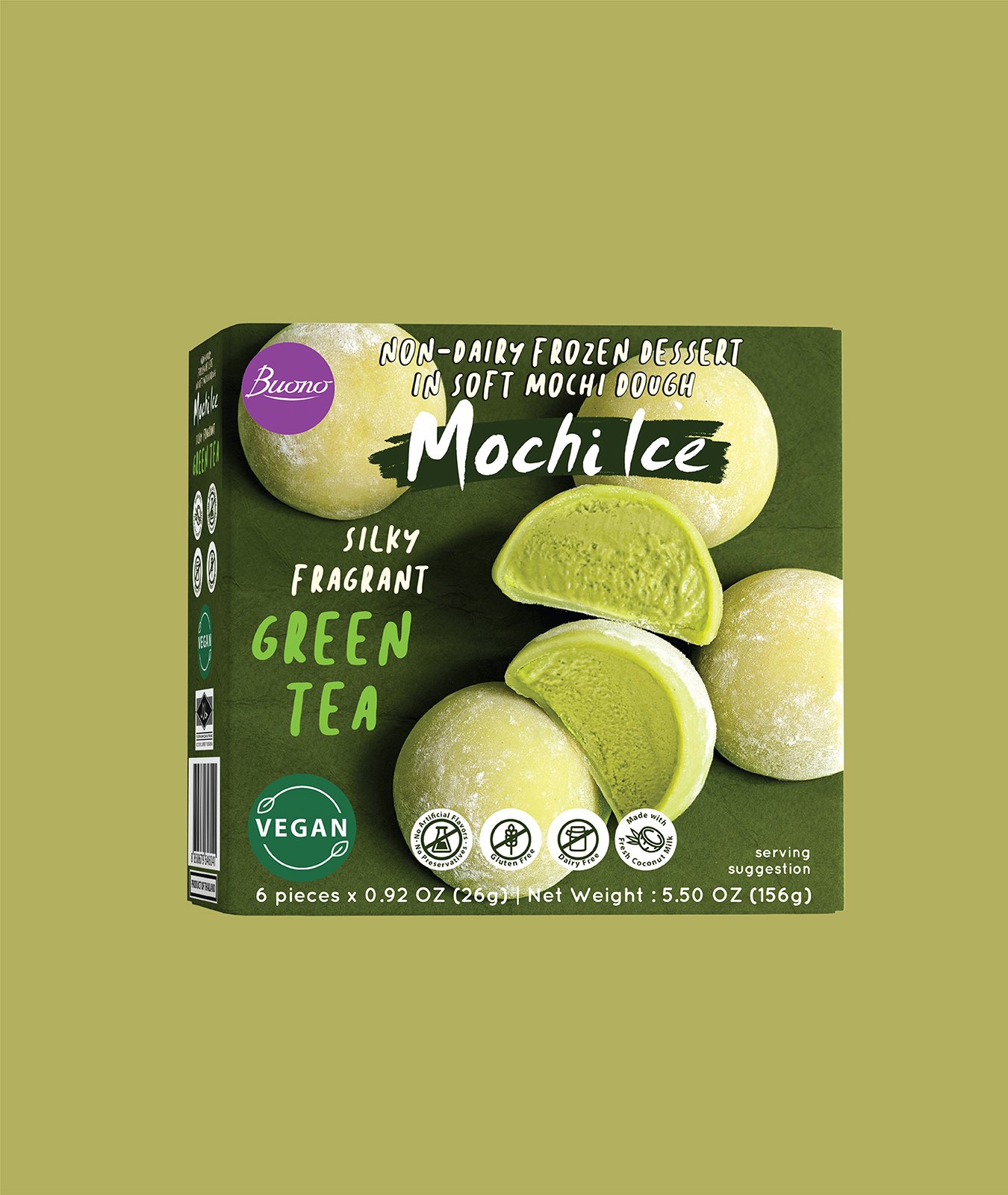 Mochi Ice - Buono GreenTea Flavor 6 pieces 156g.